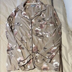 Nicole Miller Floral Ribbed Pajama Set in Brown and Pink